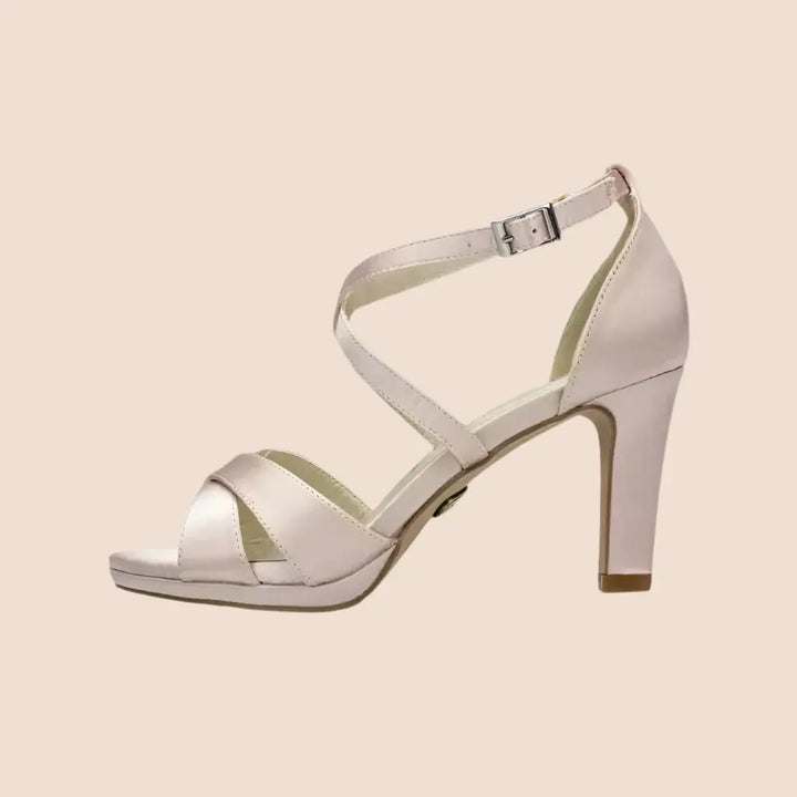 SANDALES SATIN ROSE BLUSH COMPENSÉES DIEPPE White Lady