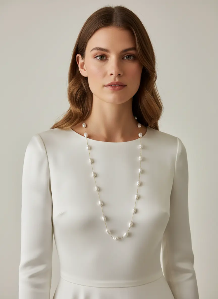 Collier Sautoir En Perles De Culture Baroques, 100 Cm, Plaqué Or Jaune - Fait Main En France, Neuf Avec étiquettes