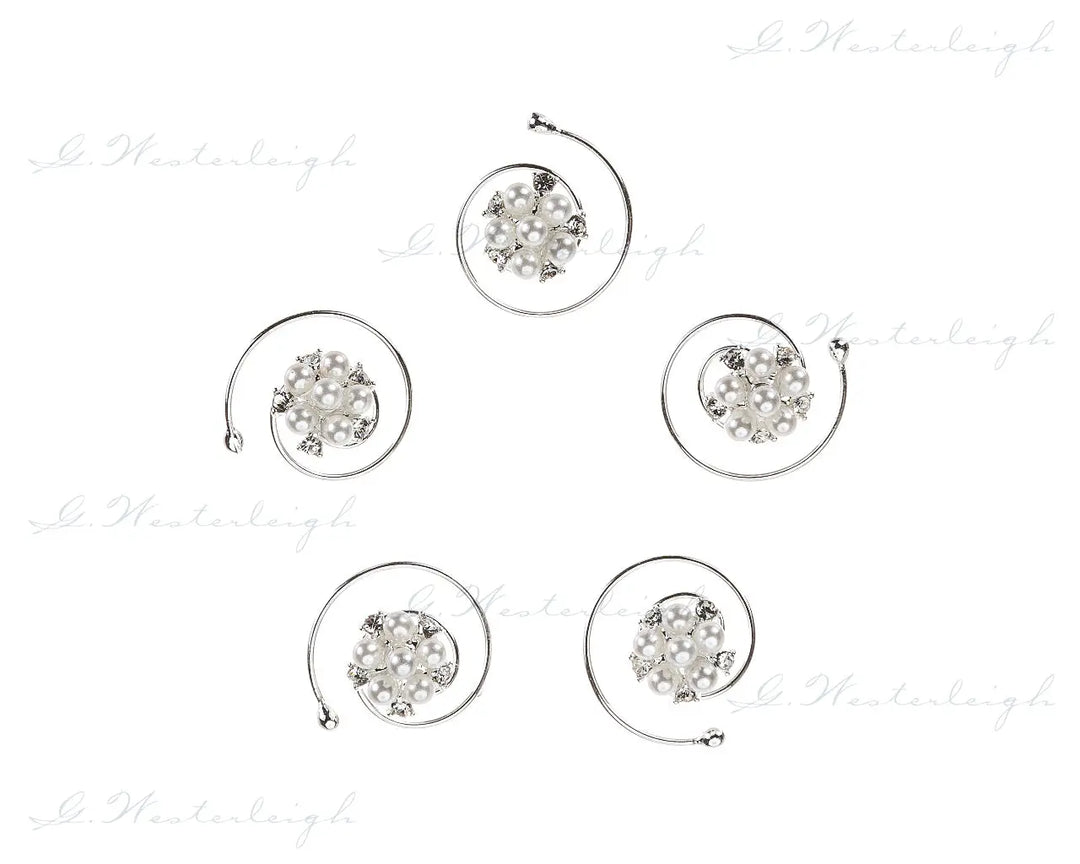 SPIRALES CHEVEUX MARIEE PERLES CRISTAUX LOT 5 CURLIES — SL1660 G.Westerleigh