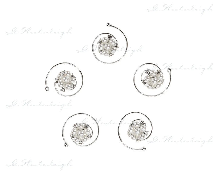 SPIRALES CHEVEUX MARIEE PERLES CRISTAUX LOT 5 CURLIES — SL1660 G.Westerleigh