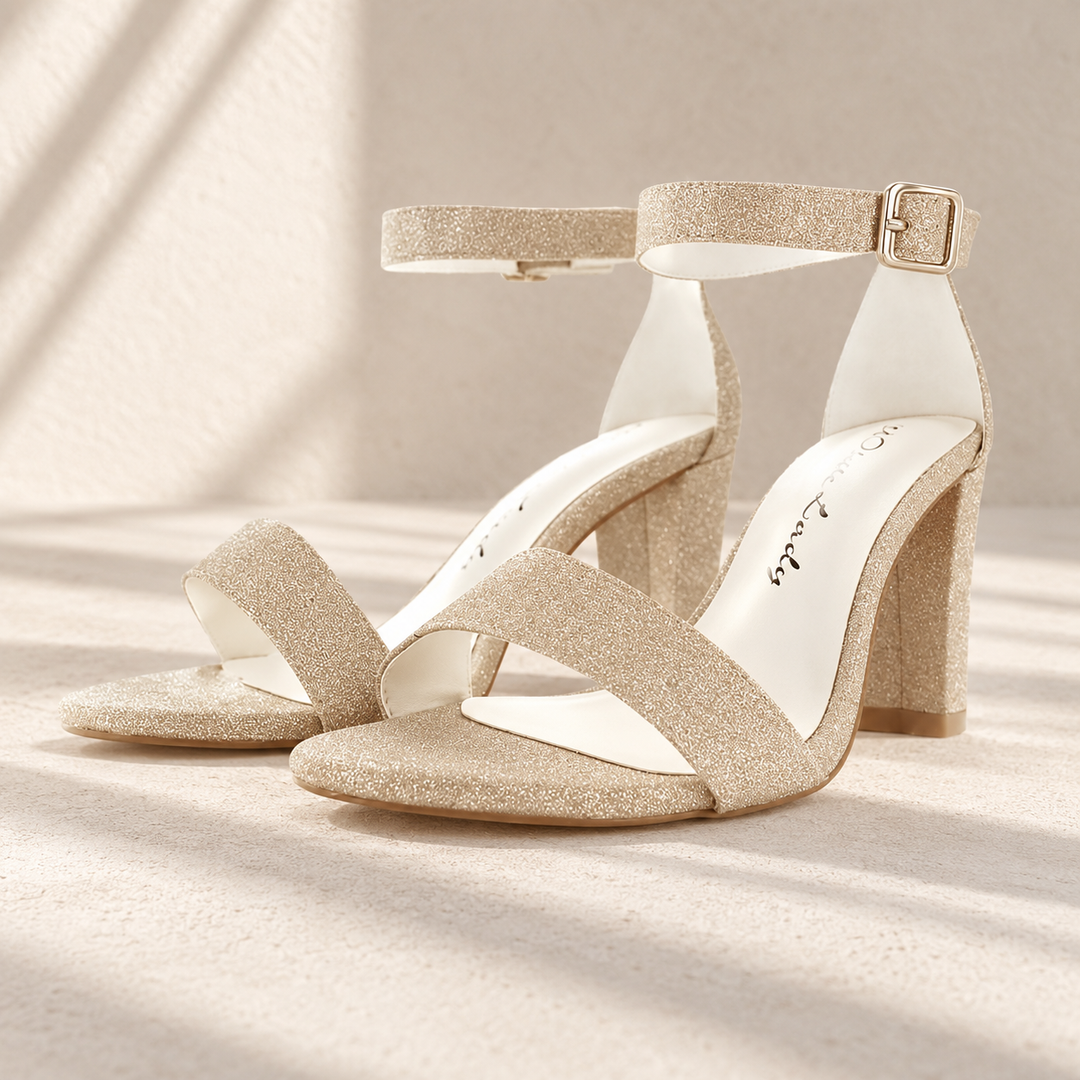 Sandales de mariée Biarritz – paillettes champagne – talon 7,5 cm – 861 — studio en studio beige