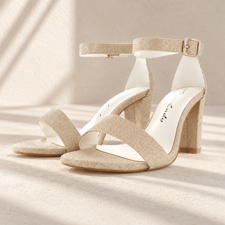 Sandales de mariée Biarritz – paillettes champagne – talon 7,5 cm – 861 — studio en studio beige