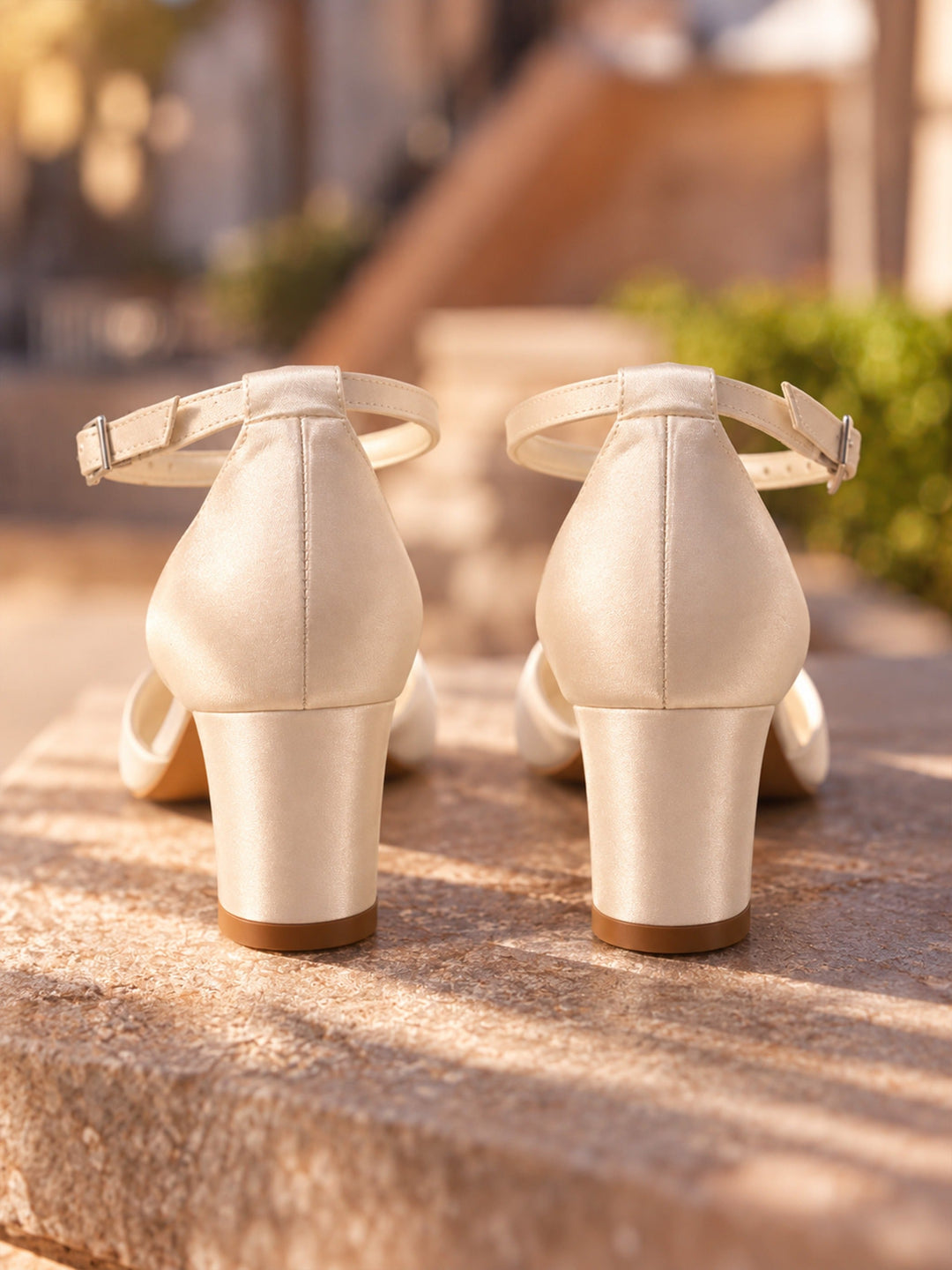 Sandales de mariée Zazu vues de dos, bride et talon bloc