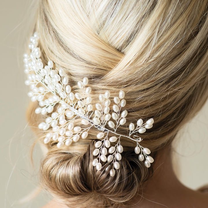 PEIGNE DE MARIÉE SEASPRAY – FEUILLES & PERLES NACRÉES, OR / OR ROSE / ARGENT