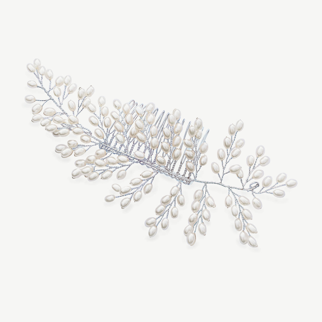 PEIGNE DE MARIÉE SEASPRAY – FEUILLES & PERLES NACRÉES, OR / OR ROSE / ARGENT