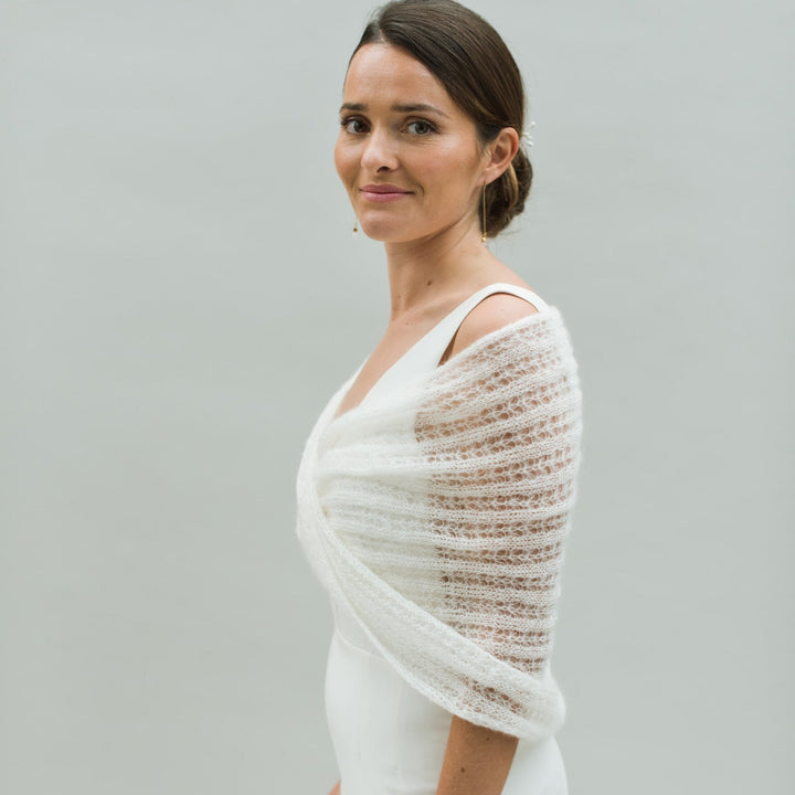 Snood de mariée Dentelle en maille ajourée ivoire, Nodi Atelier