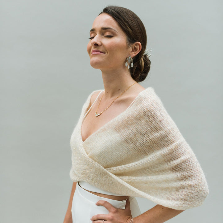 Snood de mariée Doré ivoire et or, fil doré tricoté dans la maille