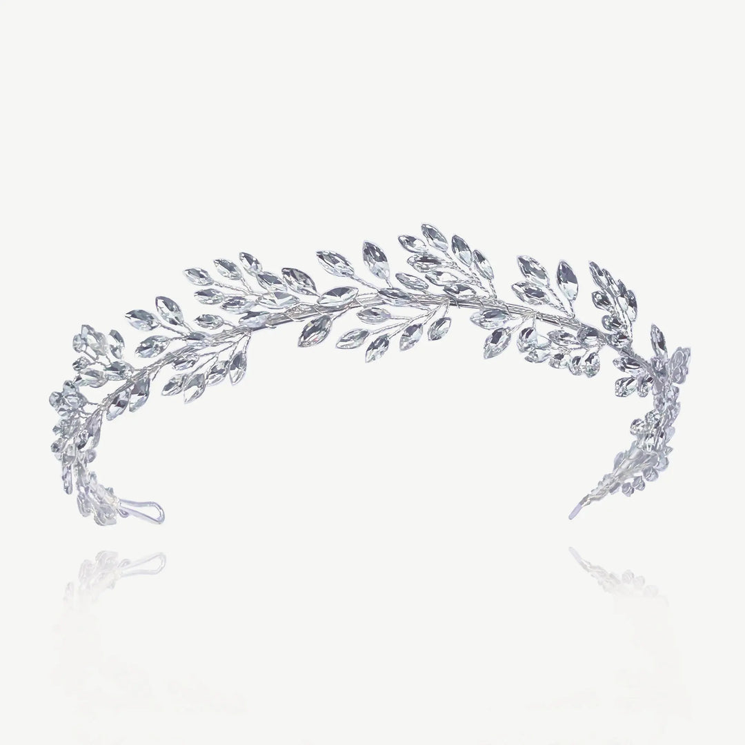 TIARE DE MARIÉE FEUILLAGE & CRISTAUX ARGENTÉE| UTOPIA IVORY AND CO