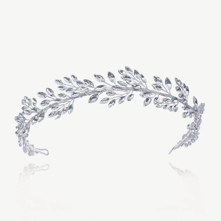 TIARE DE MARIÉE FEUILLAGE & CRISTAUX ARGENTÉE| UTOPIA IVORY AND CO