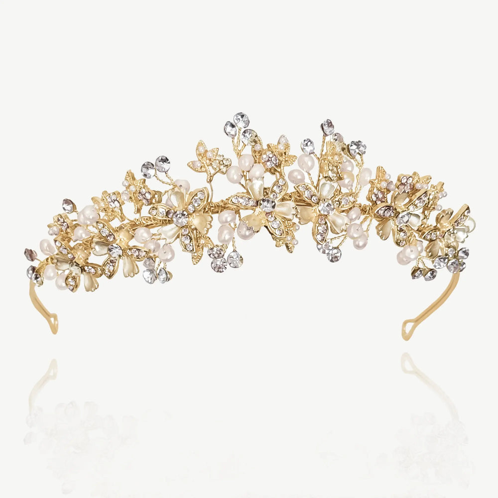 TIARE MARIAGE FIORELLA – FLEURS ÉMAILLÉES, CRISTAUX & PERLES Ivory and co