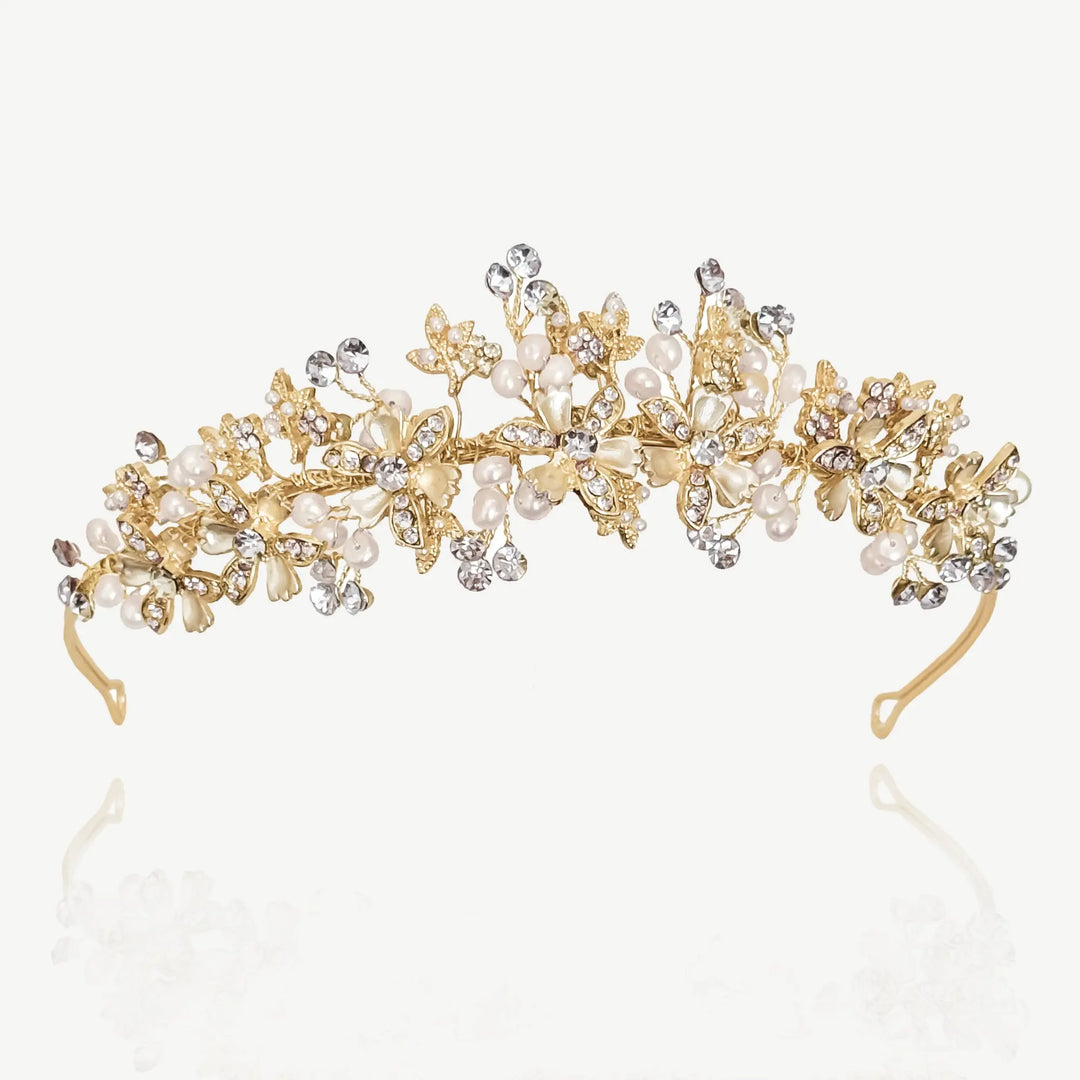 TIARE MARIAGE FIORELLA – FLEURS ÉMAILLÉES, CRISTAUX & PERLES Ivory and co