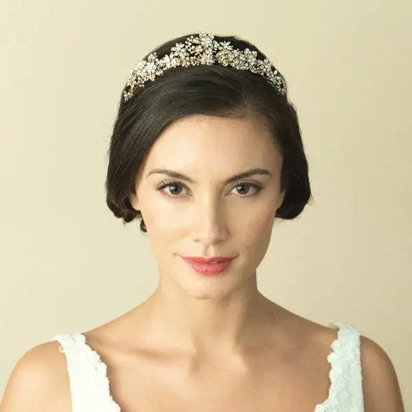 TIARE MARIAGE GOLDUST – OR 14 CARATS, FLEURS ÉMAILLÉES & CRISTAUX Ivory and co