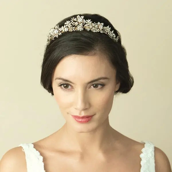 TIARE MARIAGE GOLDUST – OR 14 CARATS, FLEURS ÉMAILLÉES & CRISTAUX Ivory and co