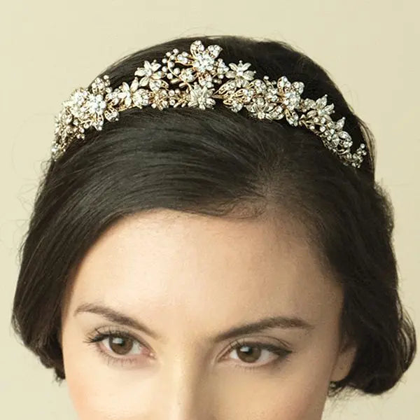 TIARE MARIAGE GOLDUST – OR 14 CARATS, FLEURS ÉMAILLÉES & CRISTAUX Ivory and co