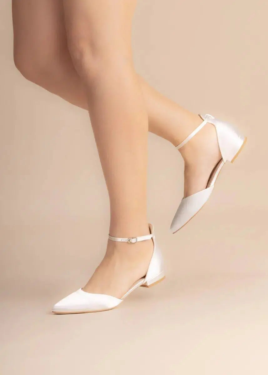 TILLY – BALLERINES DE MARIÉE SATIN IVOIRE | TALON 17 MM & BRIDE CHEVILLE THE PERFECT BRIDAL COMPANY