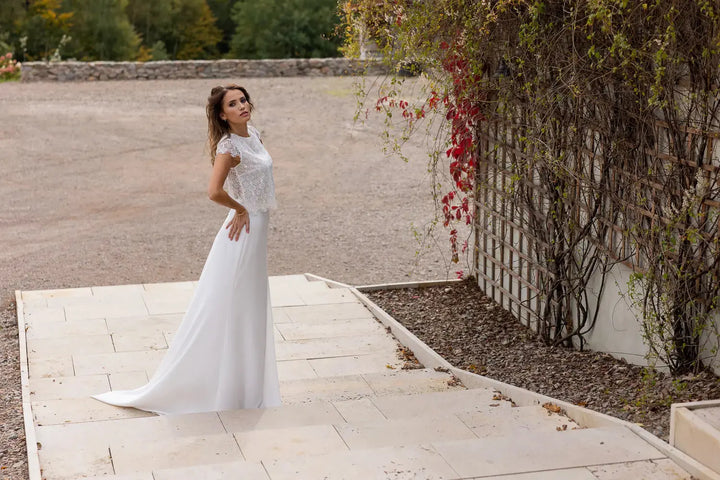 TOBAGO – JUPE MARIÉE CRÊPE FENTE & TRAÎNE – SD49 Novias