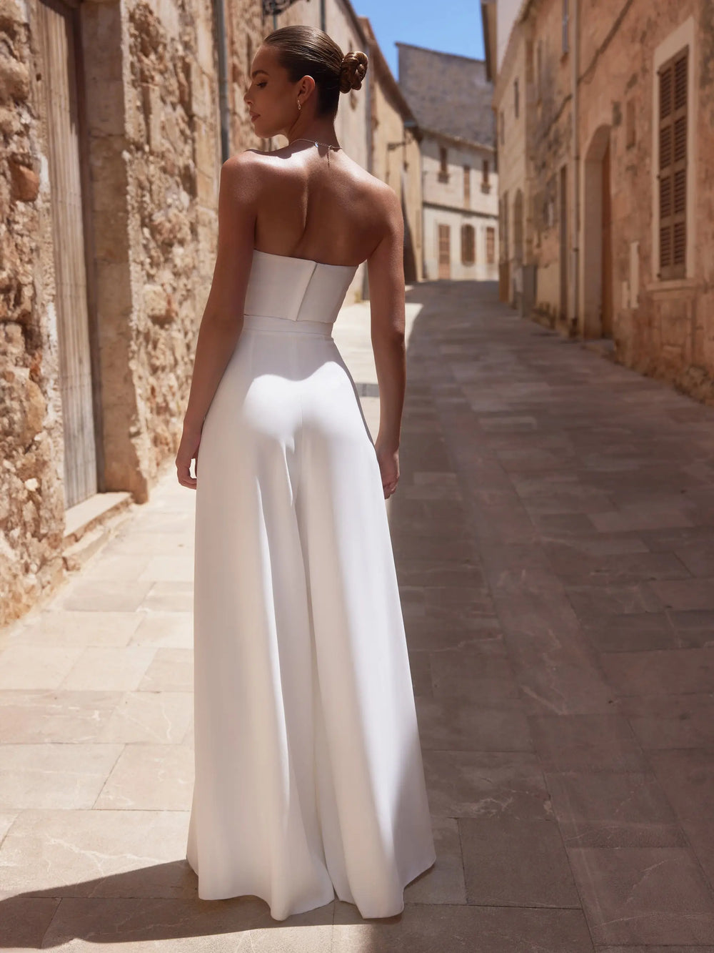 TOP DE MARIÉE E469 EN GEORGETTE – BUSTIER COURT AU DÉCOLLETÉ CŒUR Bianco Evento