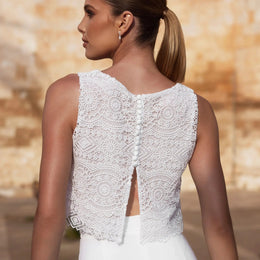 Top de mariée E452 – guipure bohème, sans manches