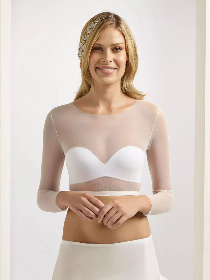 TOP MARIÉE EN TULLE STRETCH IVOIRE E220 Bianco Evento