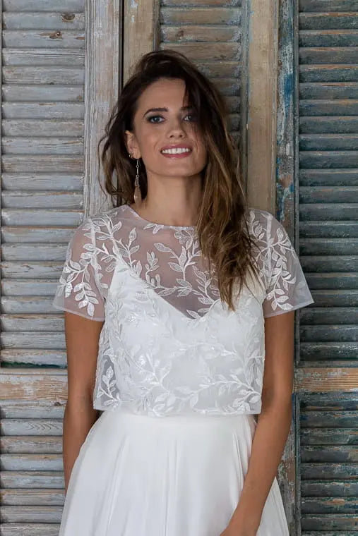 TOP MARIÉE SATIN STRETCH COL V DOS V — TARA Novias