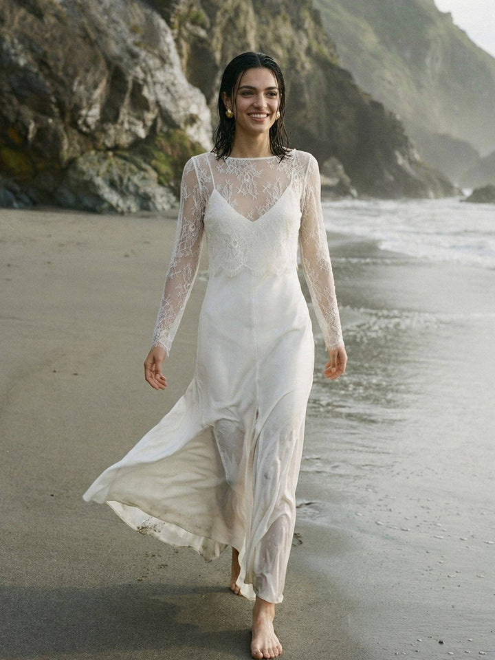 Top de mariée en dentelle blanche, dos nu sur la robe