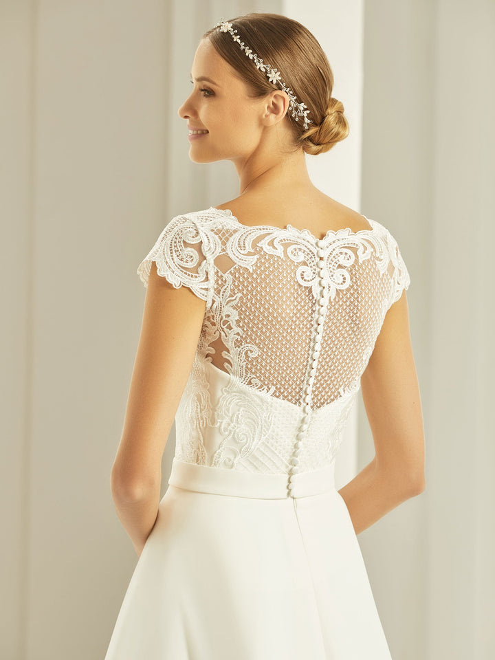 Top de mariée E269 dentelle ivoire vue de dos Bianco Evento