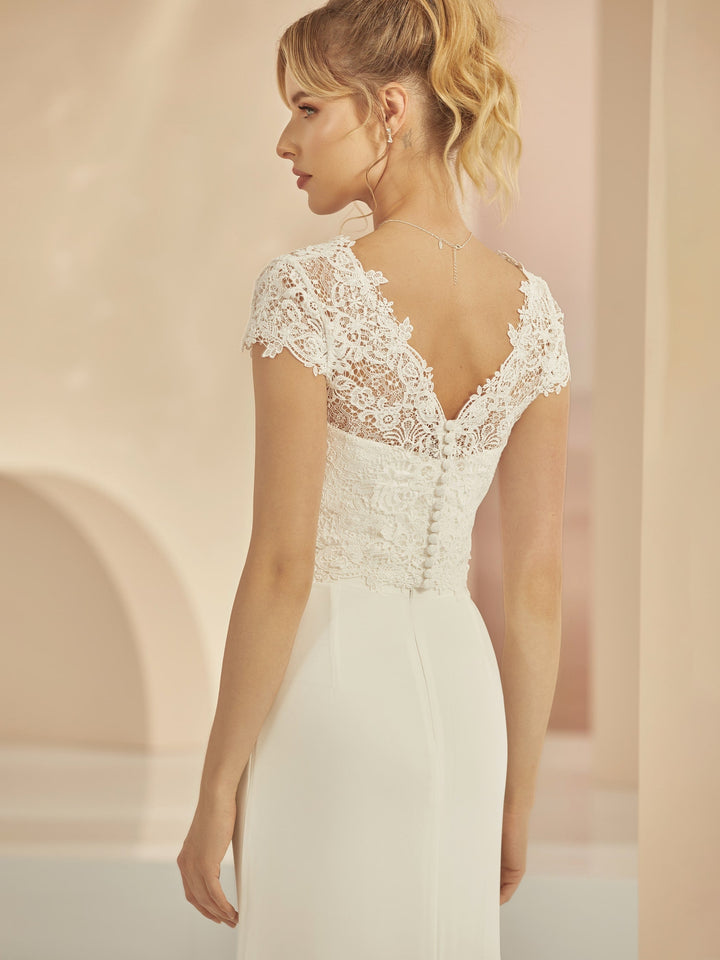 TOP DE MARIÉE E347 EN DENTELLE IVOIRE – DOS EN V Bianco Evento