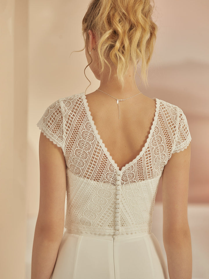 TOP DE MARIÉE E361 EN DENTELLE IVOIRE – DOS EN V Bianco Evento