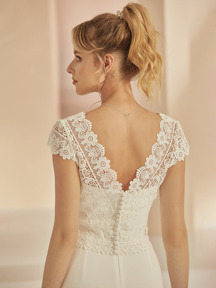 TOP DE MARIÉE E364 EN DENTELLE IVOIRE – VUE DE DOS Bianco Evento