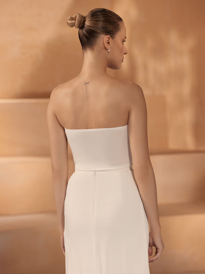 Top de mariée E419 en maille stretch ivoire, vue complémentaire Bianco Evento