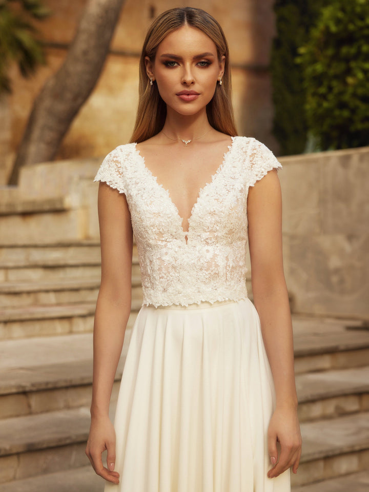 TOP DE MARIÉE E434 EN DENTELLE IVOIRE – PORTÉ AVEC UNE JUPE Bianco Evento