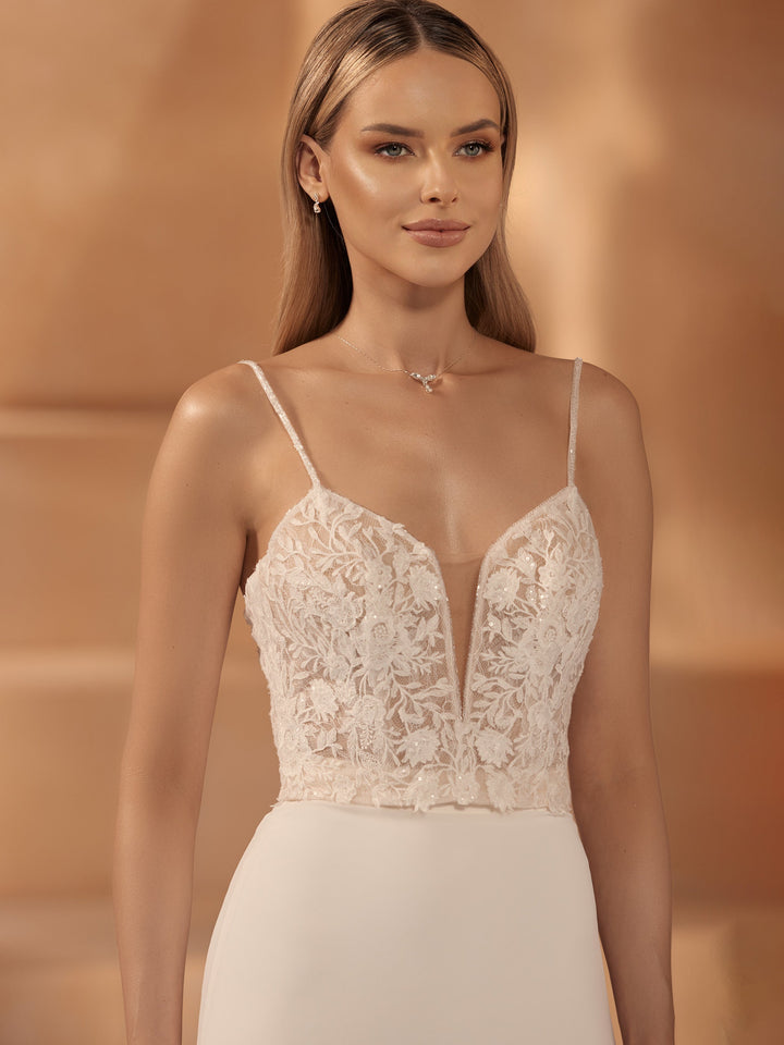 TOP DE MARIÉE E447 EN DENTELLE IVOIRE – VUE DE DOS Bianco Evento