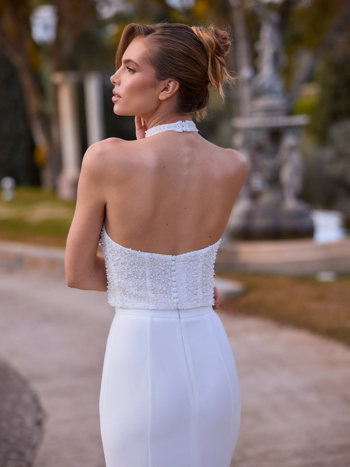 Top de mariée E525 en dentelle perlée, seconde vue du modèle