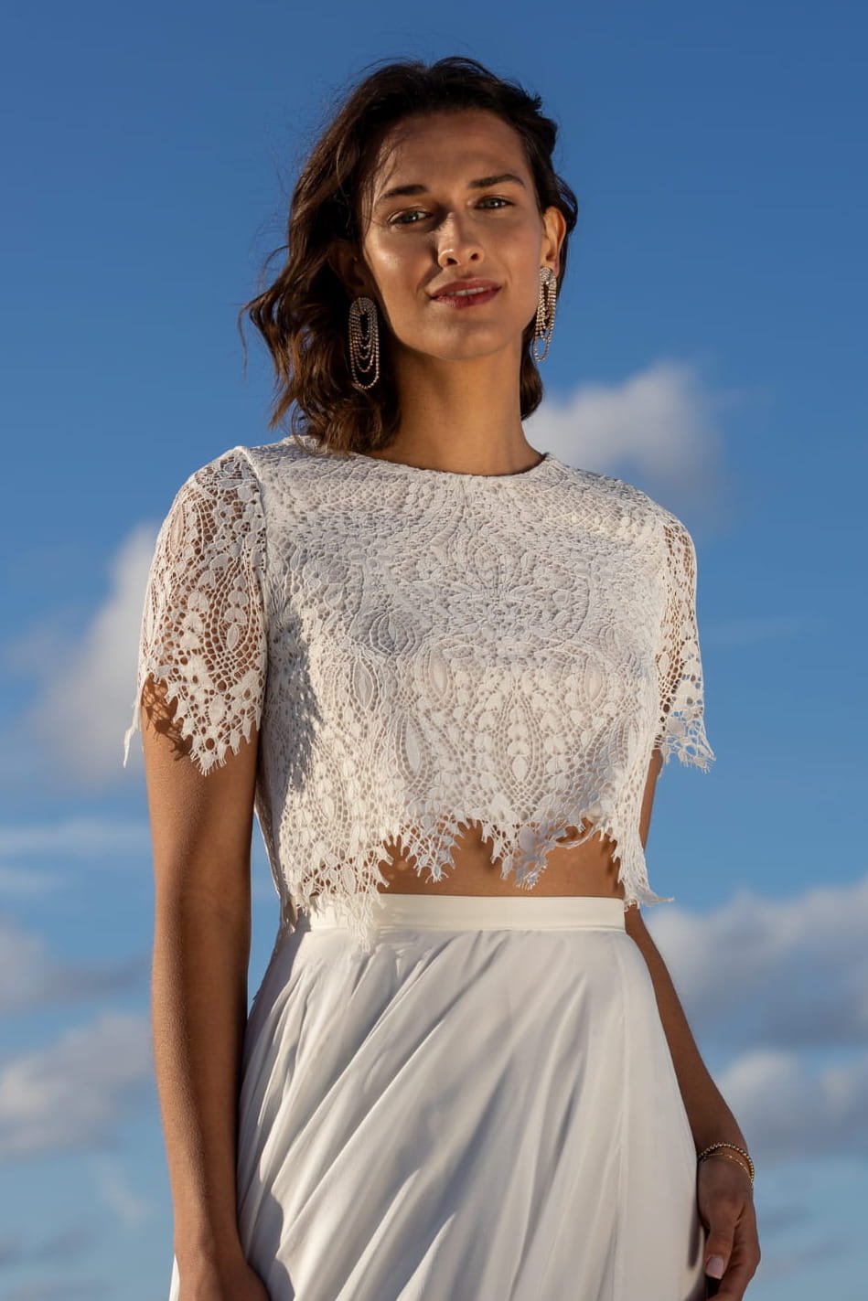 Top de mariée Elise BK114 guipure bohème dos boutonné Novias