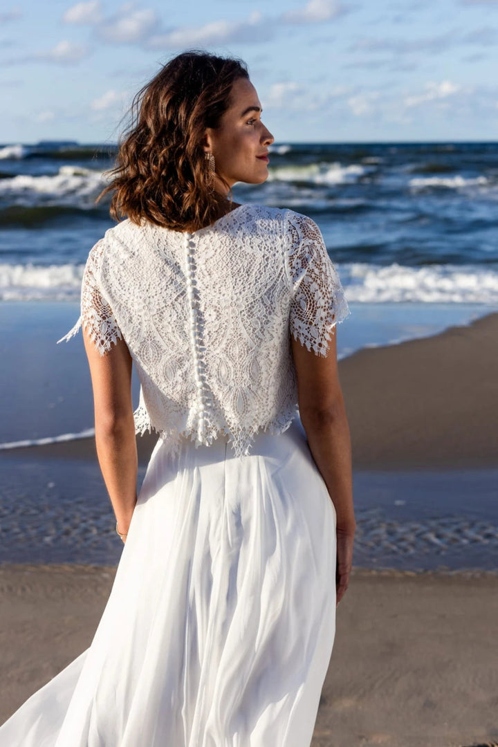 Top de mariée Elise BK114 guipure bohème dos boutonné Novias vue 2