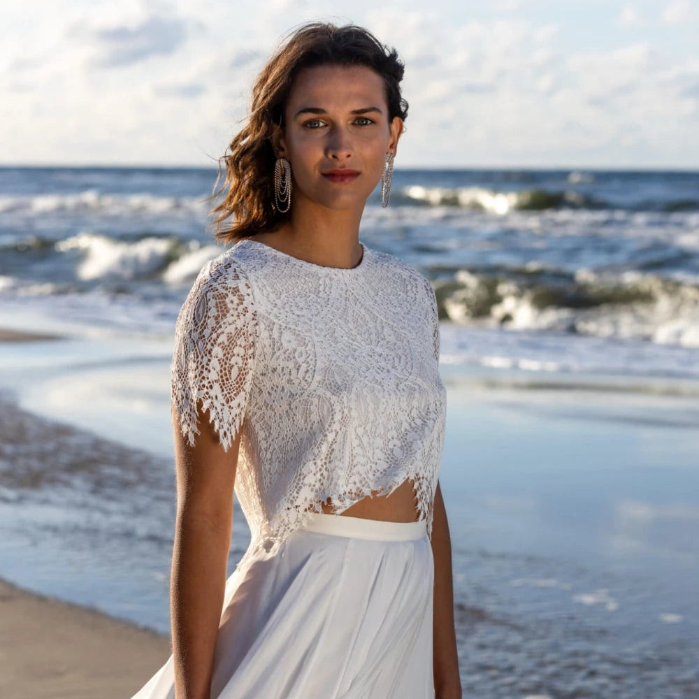 Top de mariée Elise BK114 guipure bohème dos boutonné Novias vue 4