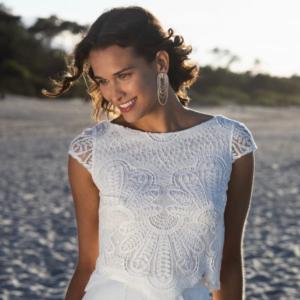 Top de mariée Ella BK115 dentelle sequins mancherons Novias