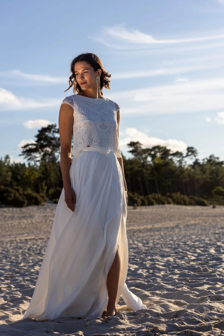 Top de mariée Ella BK115 dentelle sequins mancherons Novias vue 2