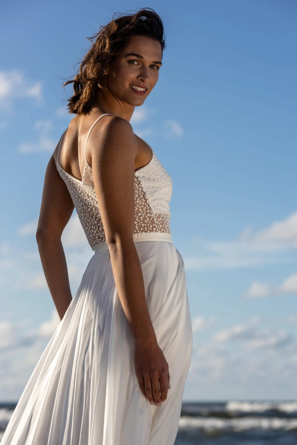 Top de mariée Emily BK118 tulle à pois dos dentelle Novias vue 4