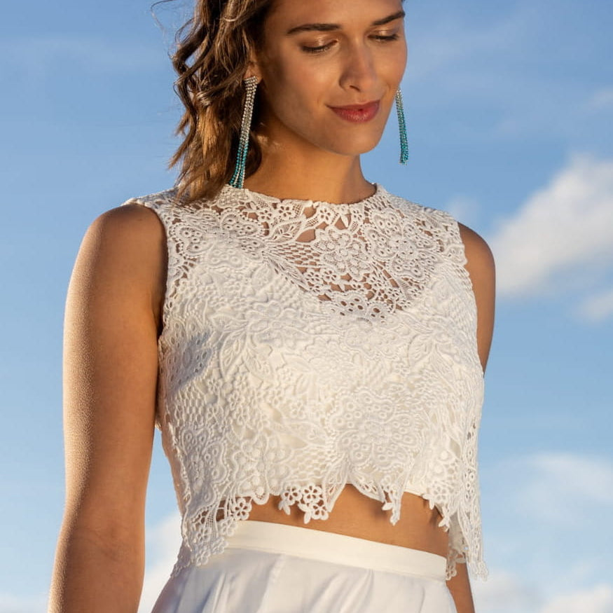 Top de mariée Eneida BK120 guipure dos boutonné fendu Novias