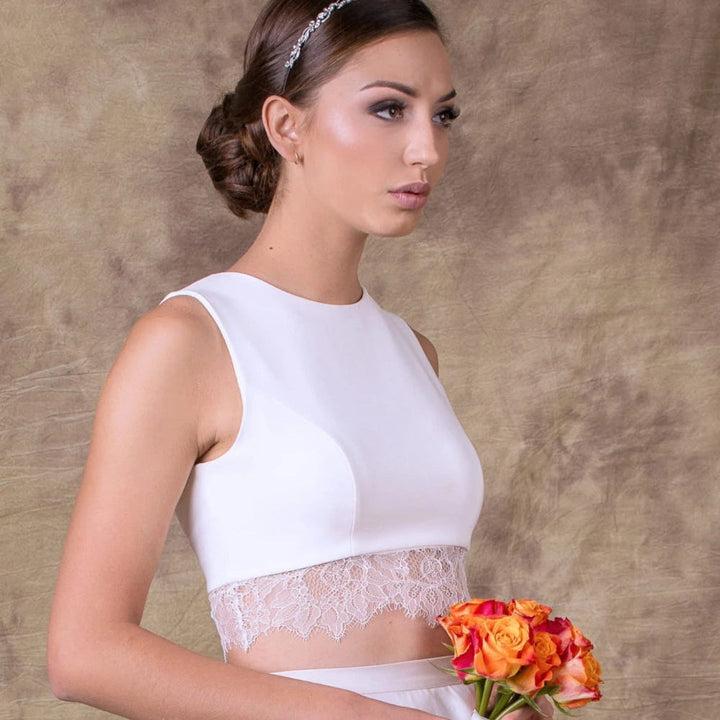 Top de mariée Fanny B78 crêpe et dentelle court Novias