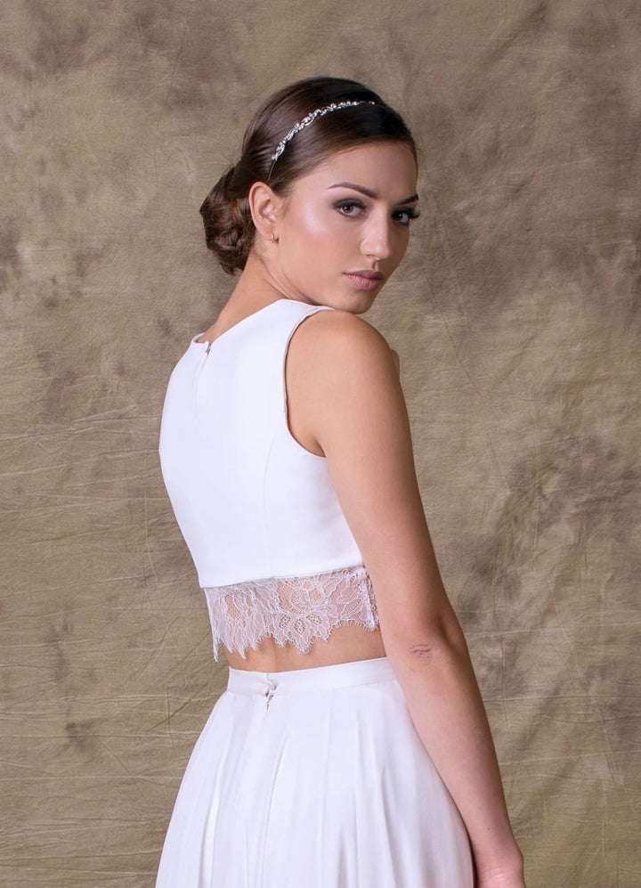 Top de mariée Fanny B78 crêpe et dentelle court Novias vue 2