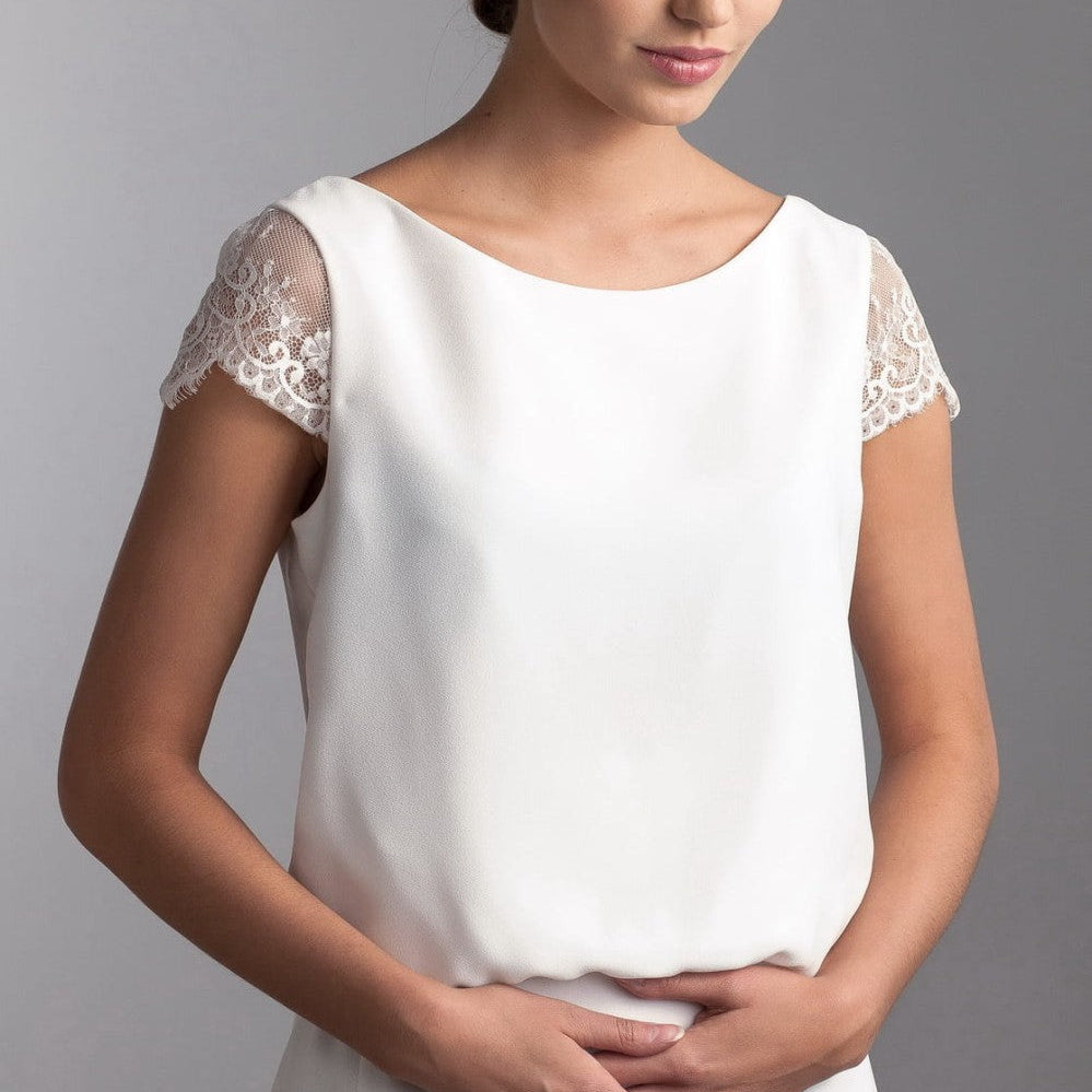 Top de mariée Farida B65 crêpe manches courtes en dentelle Novias