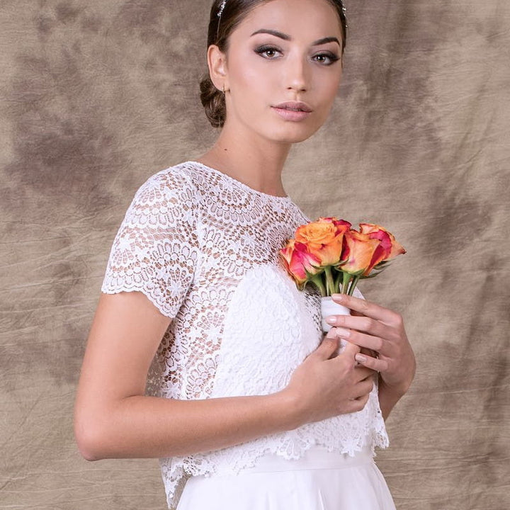 Top de mariée Gemma BK78 dentelle douce dos boutonné Novias