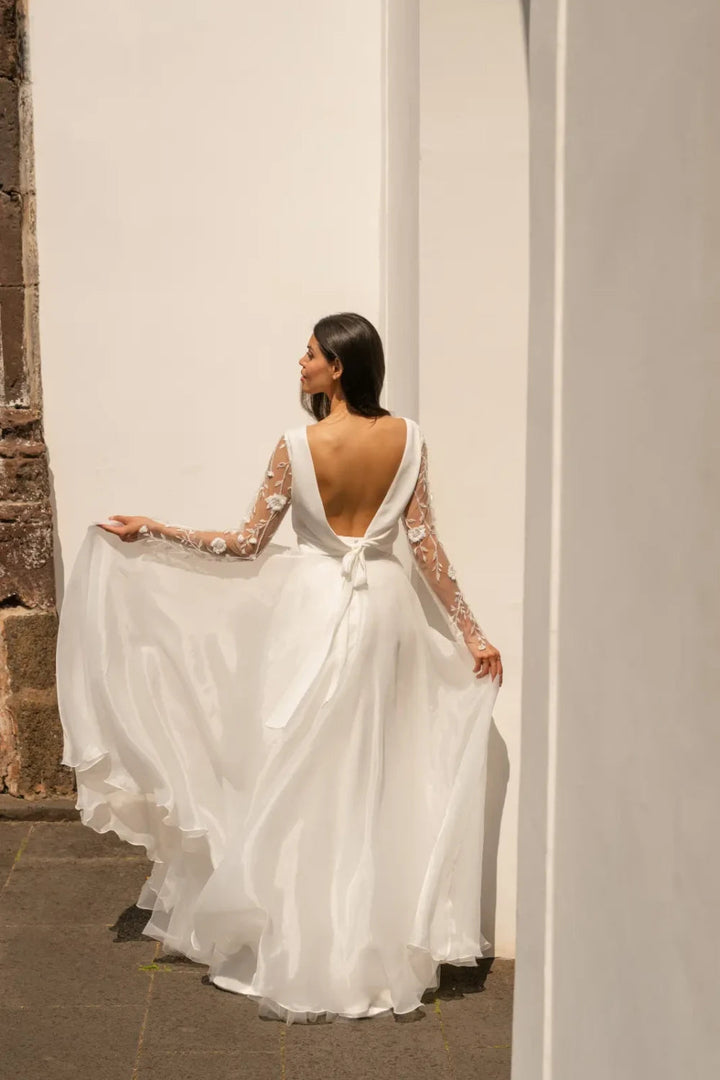 Top de mariée Maria B100 manches dentelle 3D dos ouvert Novias vue 3