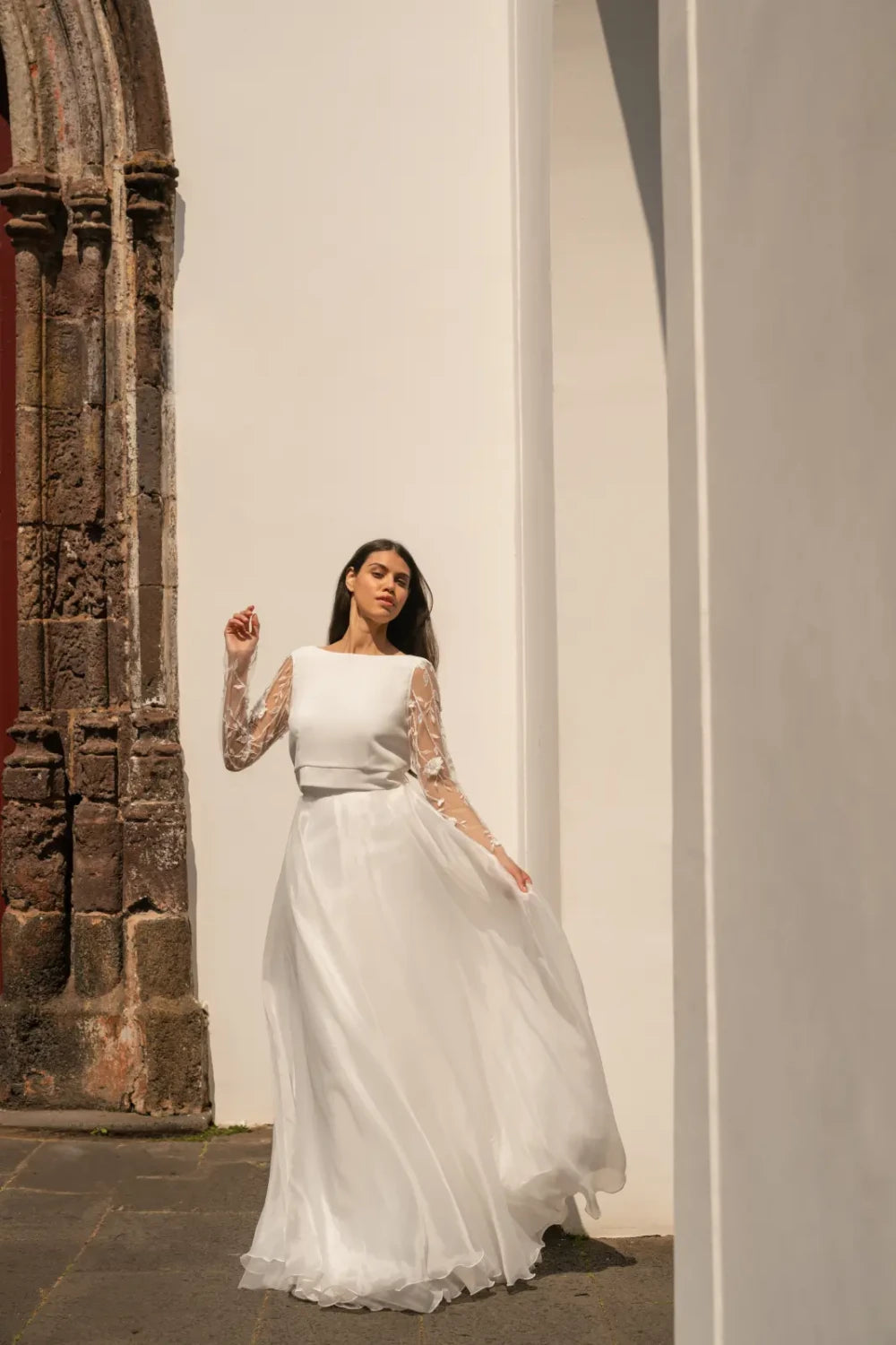 Top de mariée Maria B100 manches dentelle 3D dos ouvert Novias vue 4