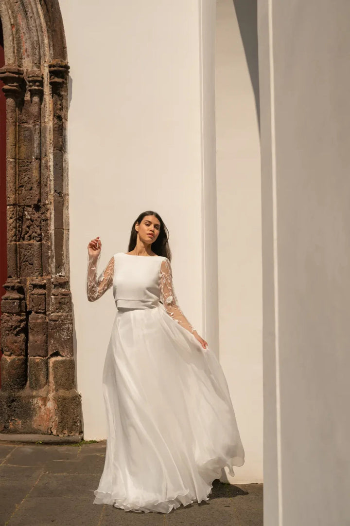 Top de mariée Maria B100 manches dentelle 3D dos ouvert Novias vue 4