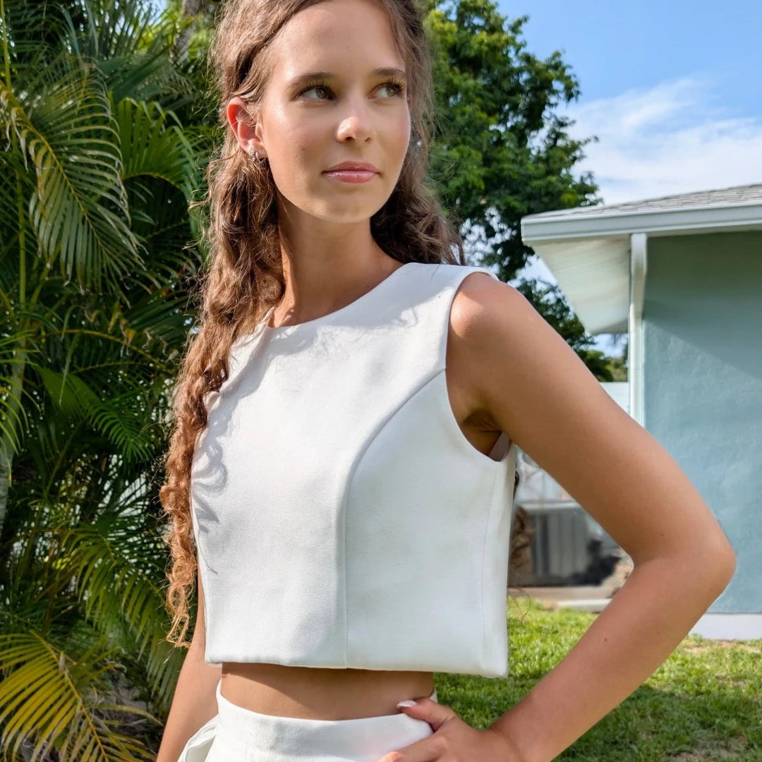Top de mariée Odetta B103 satin mikado dos boutonné fendu Novias