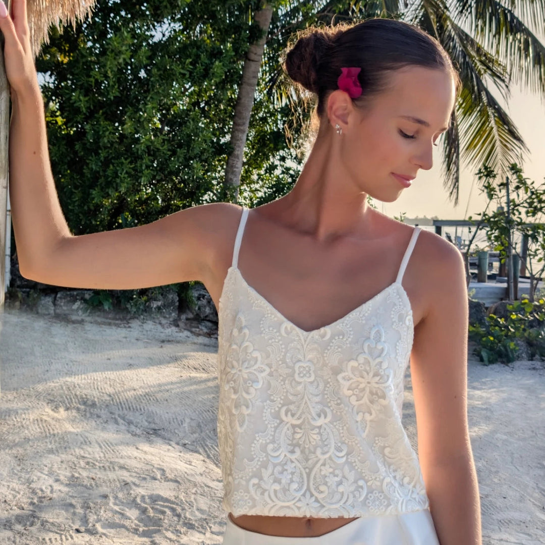 Top de mariée Olena BK142 dentelle française fines bretelles Novias