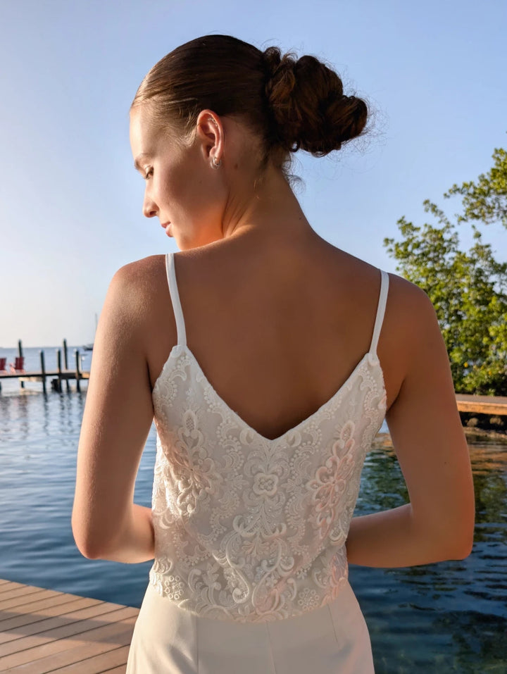 Top de mariée Olena BK142 dentelle française fines bretelles Novias vue 5